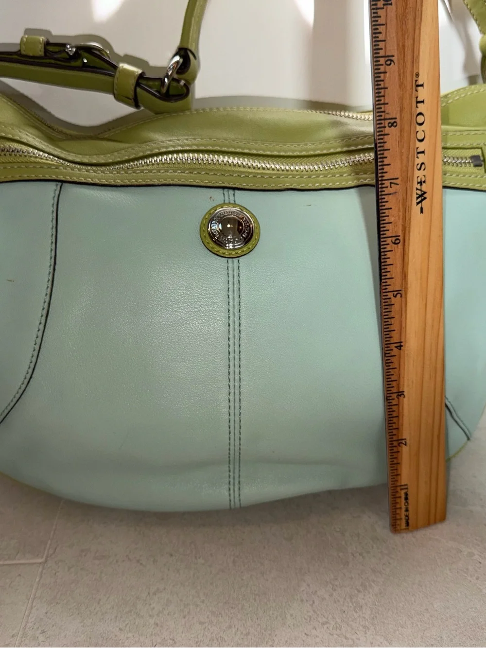 Coach Light Green/Lime and Mint/Seafoam Leather Laura Hobo Shoulder Bag